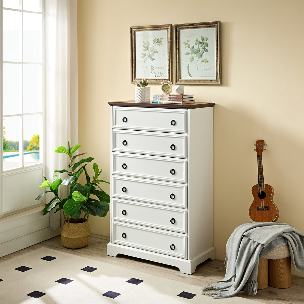 Leoglint Modern 6 Drawer Dresser,Drawer Chest,Dressers for Bedroom, Tall Chest of Drawers Closet Organizers & Storage Clothes - Easy Pull Handle, Textured Borders Living Room, Hallway,L 29.53''*W15.75''*H48.03''White