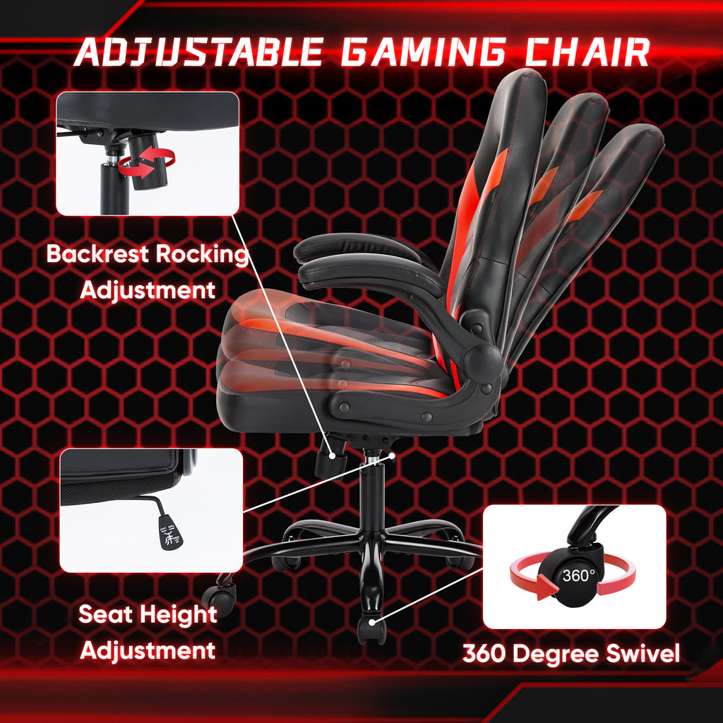 Leoglint Sweetcrispy Gaming Chair - PU Leather Computer Chair Ergonomic Office Chair with Lumbar Support, Height Adjustable Rolling Desk Chairs with Flip-up Armrests