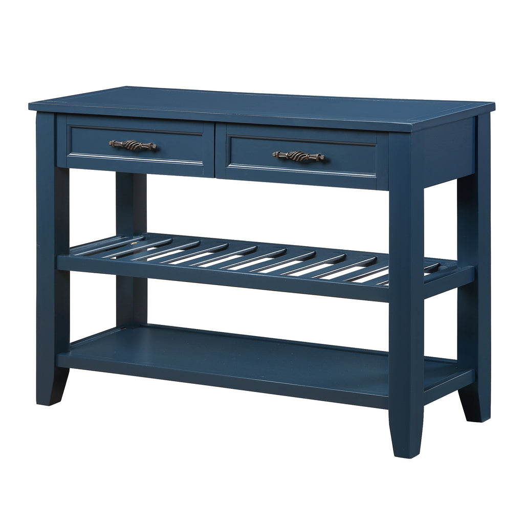 Leoglint Console Sofa Table with 2 Storage Drawers and 2 Tiers Shelves, Mid-Century Style 42'' Solid Wood Buffet Sideboard for Living Room Furniture Kitchen Dining Room Entryway Hallway,Navy Blue