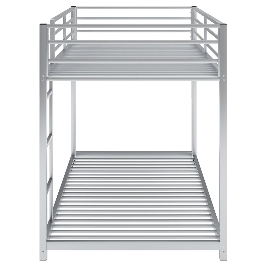 Leoglint Twin over Twin Metal Bunk Bed Frame, Low Bunk Bed with Ladder,Silver(OLD SKU:WF282465AAN)