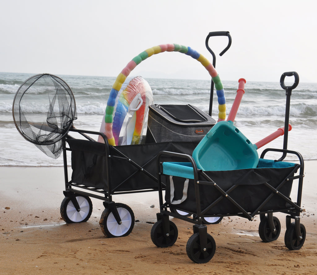 Leoglint Garden cart Mini Folding Wagon Garden Shopping Beach Cart (black+blue)