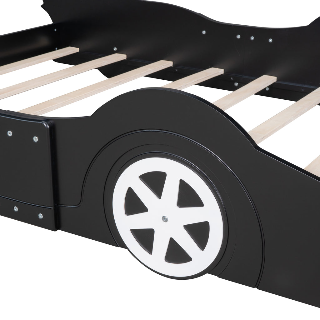 Leoglint Full Size Race Car-Shaped Platform Bed Frame with Wheels,Black