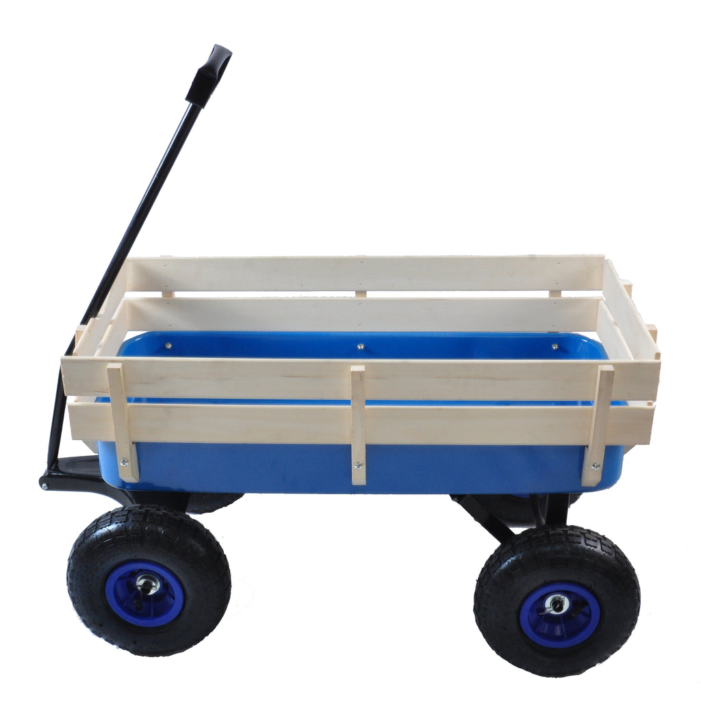 Leoglint Outdoor Wagon All Terrain Pulling Wood Railing Air Tires Garden Cart