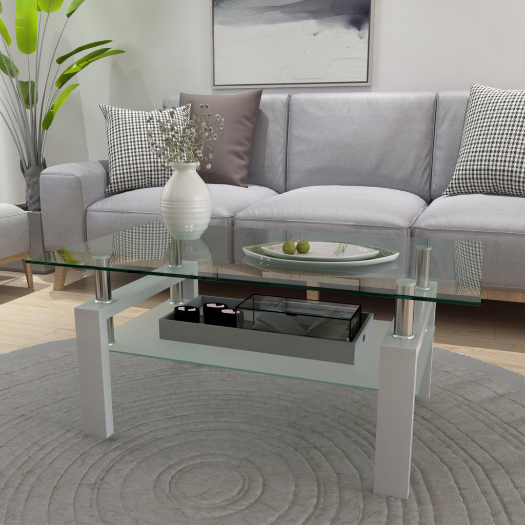 Leoglint White Coffee Table, Clear Coffee Table, Modern Side Center Tables for Living Room, Living Room Furniture