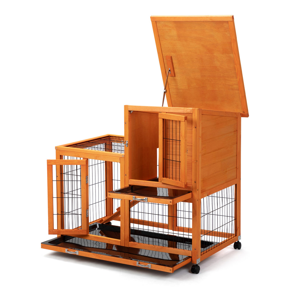 Leoglint Detachable Rabbit Hutch with Removable Tray and Rolling Casters, Orange