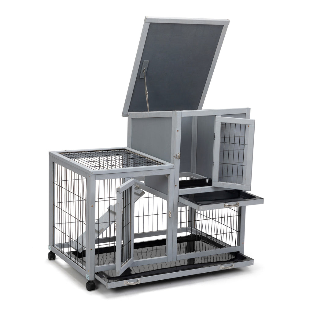 Leoglint Detachable Rabbit Hutch with Removable Tray and Rolling Casters, Gray+White