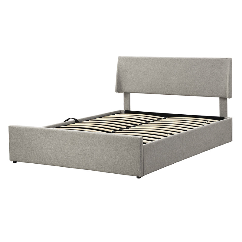 Queen Size Sleigh Bed Frame with Side-Tilt Hydraulic Storage System, Linen Upholstery, Gray