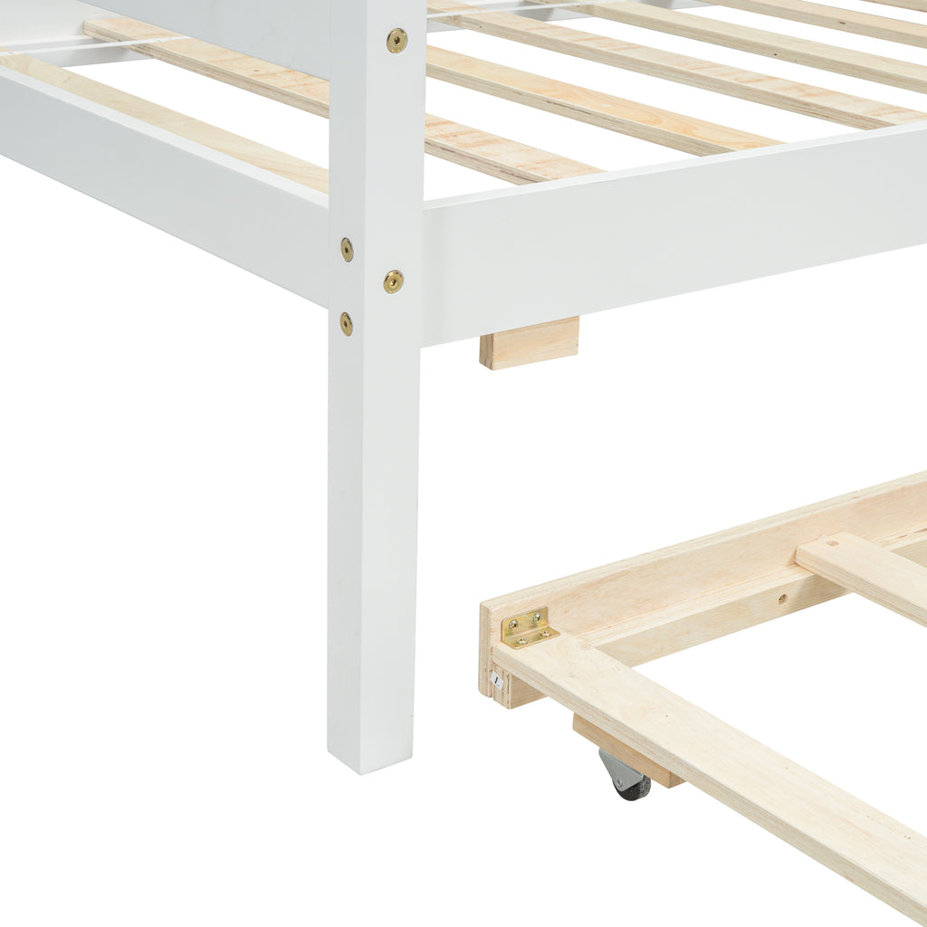 Leoglint Twin Size  House-shaped Bed Frame with Trundle,White