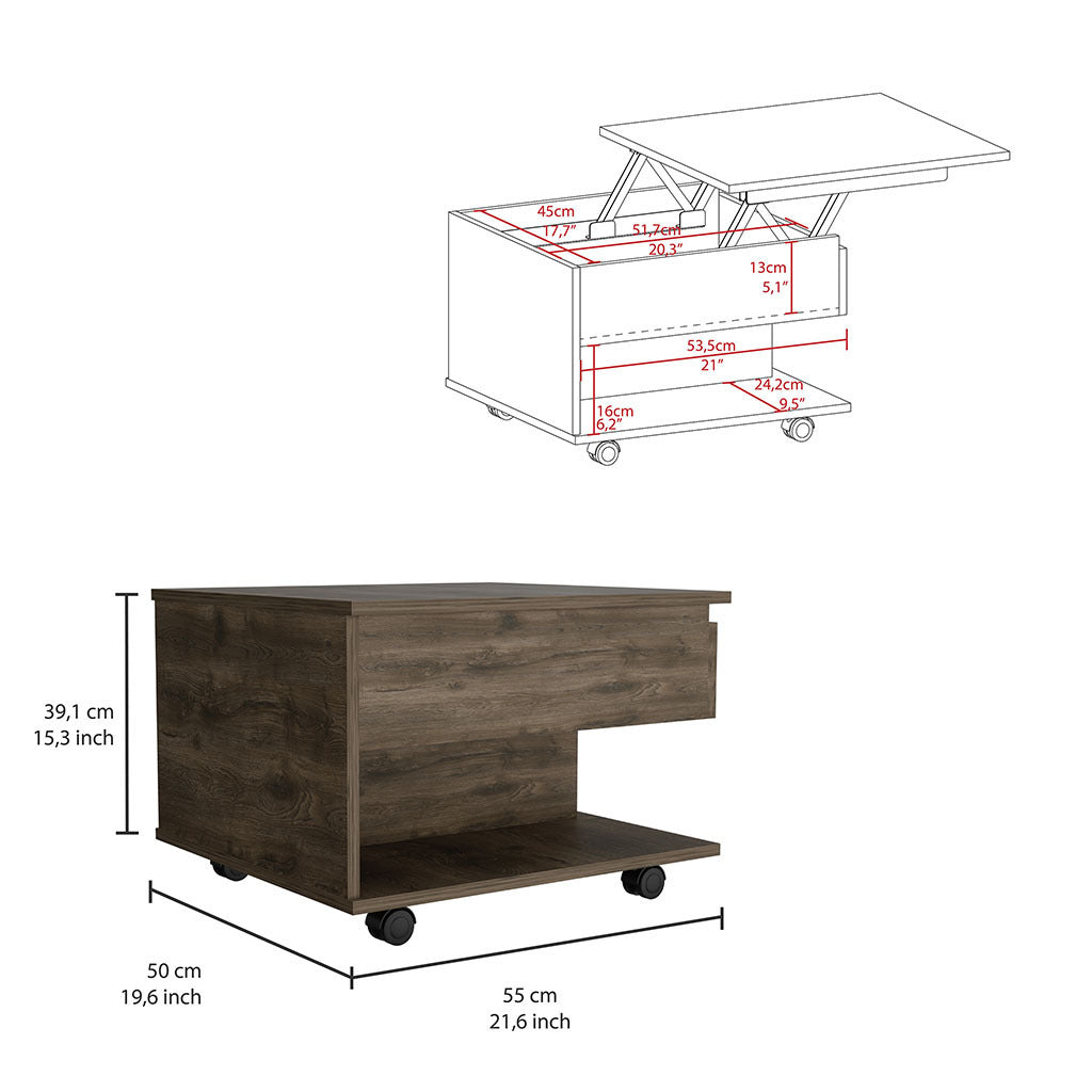 Leoglint Luanda Lift Top Coffee Table, Casters, One Shelf -Dark Brown