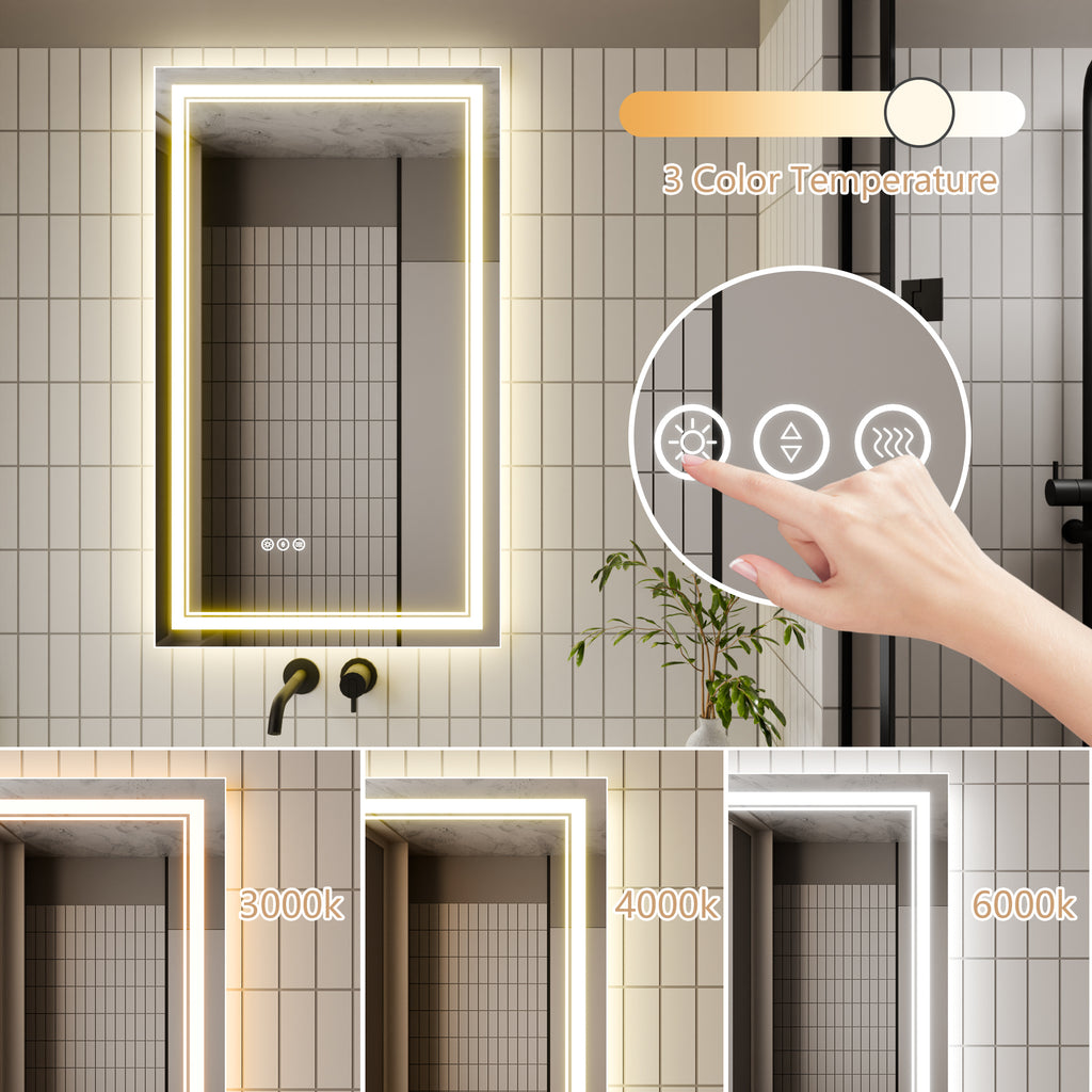 Leoglint LED Bathroom Mirror, 24x40 inch Bathroom Vanity Mirrors with Lights, Mirrors for Wall with Smart Touch Button, Anti-Fog, Memory Function, Stepless Dimmable Makeup Mirror (Horizontal/Vertical)