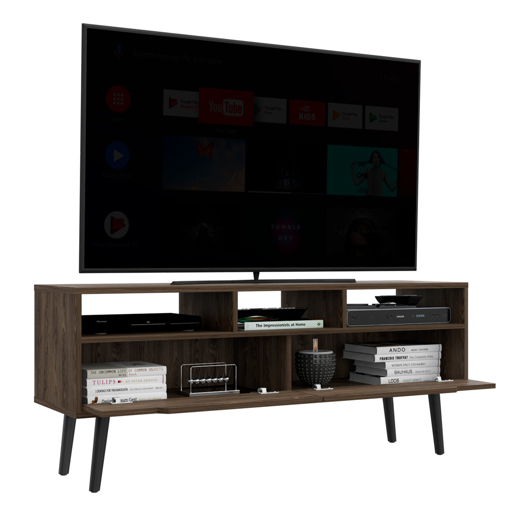 Leoglint Tv Stand for TV´s up 52" Bull, Three Open Shelves, Two Flexible Drawers, Dark Walnut Finish