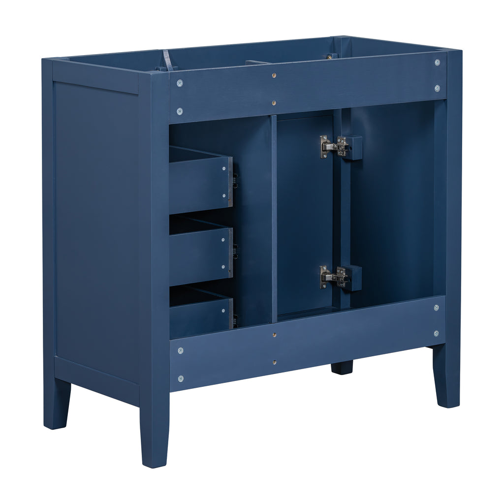 Leoglint 36" Bathroom Vanity without Sink, Cabinet Base Only, Bathroom Cabinet with Drawers, Solid Frame and MDF Board, Blue