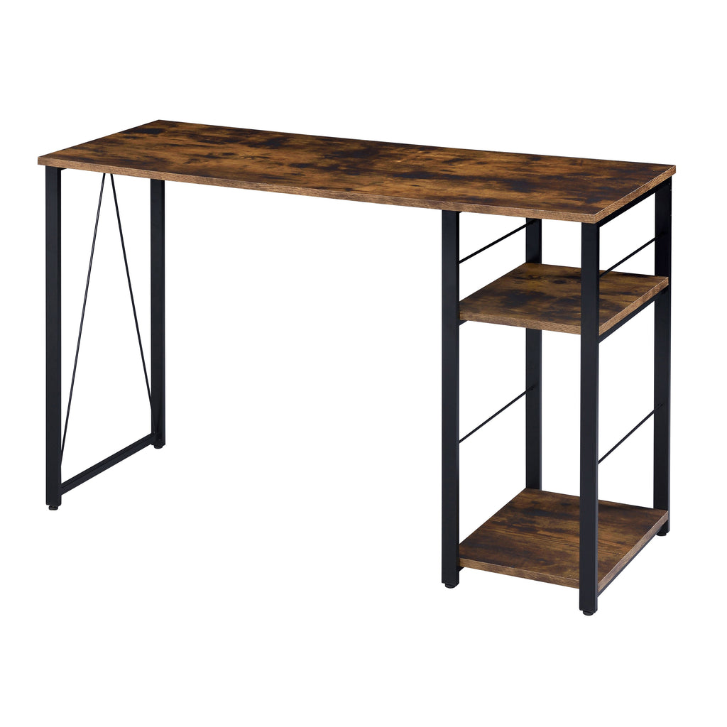 Leoglint Weathered Oak and Black 2-Shelf Rectangular Writing Office Desk