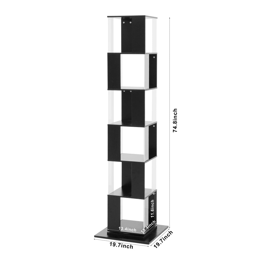 Leoglint 6 tier Rotating Bookshelf, Floor Rack Simple Bookcase  with Acrylic plate Student Multi-Function Creative Bookshelf for Living Room with anti-toppling base