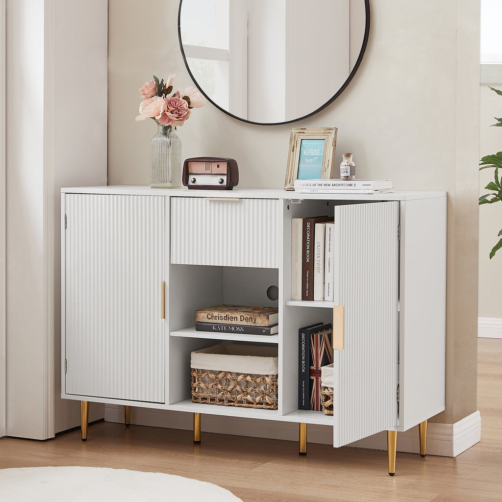 Leoglint Storage cabinet Wave pattern 2 door With drawers buffets & sideboards for living room, dining room, bedroom , hall, white, 47.2''w x 15.8''d x 33.5''h.