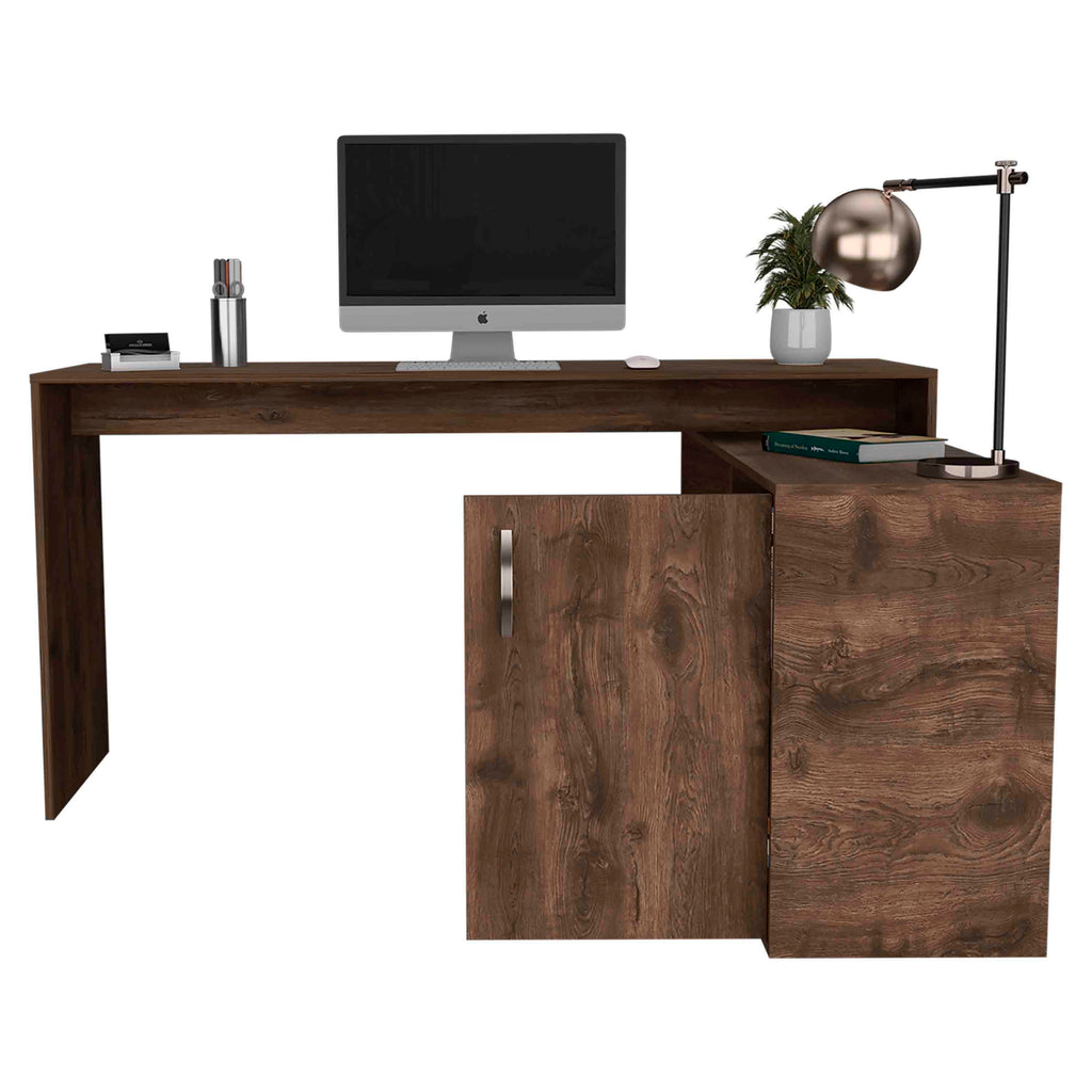 Leoglint Axis Modern L-Shaped Computer Office Desk with Open & Closed Storage -Dark Brown