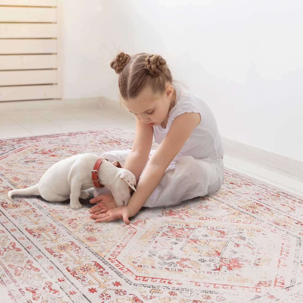 Leoglint Naar 3x5 Area Rug - Beige Area Rugs - Kid & Pet Friendly Washable Rugs 3x5 - Non Shedding 3x5 Area Rugs - Foldable 3 x 5 Area Rug Washable Non Slip - Eco-Friendly 3x5 Rugs with Low-Pile (Beige, 3'x5')