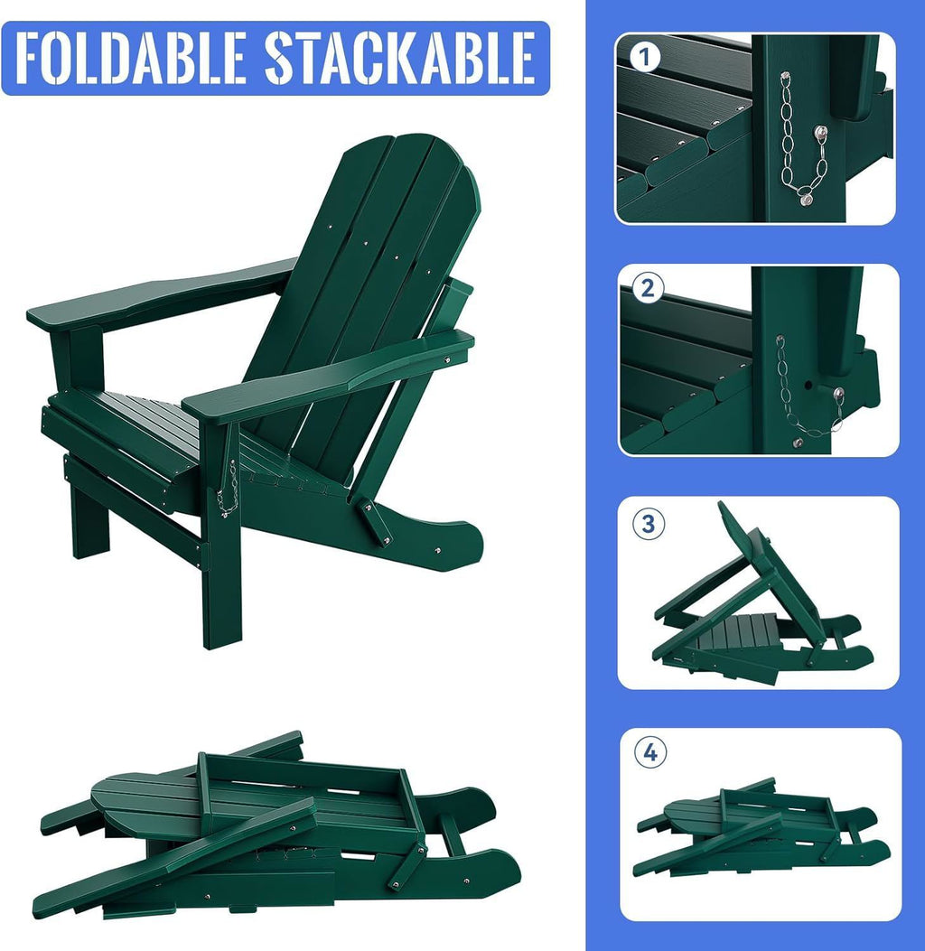 Leoglint Folding Adirondack Outdoor Chair, Relaxing Stackable Arm Rest Ergonomic HDPE All-Weather Adirondack Chair