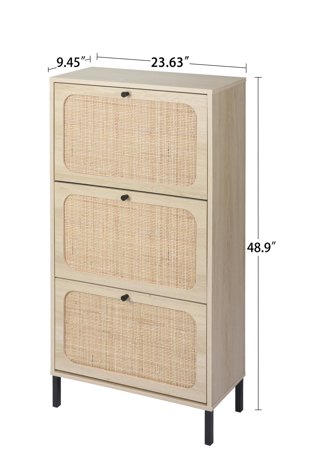 Leoglint Natural  Rattan 3 Door Shoe Rack, Freestanding Modern Shoe Storage Cabinet, for Entryway