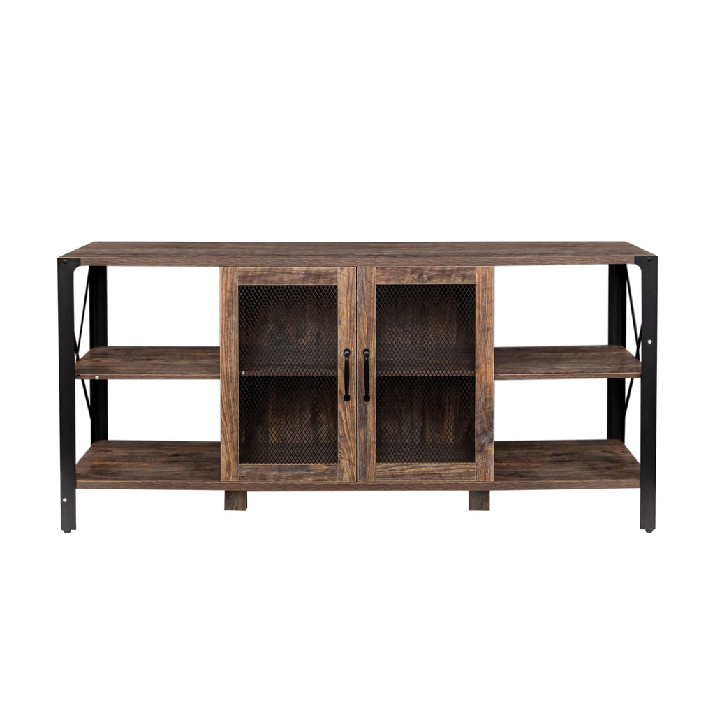 Leoglint TV Stands for Living Room, Industrial TV Stand for Bedroom Furniture, Farmhouse TV Stand 80 Inch Television Stand , Modern Horizontal Wood and Metal Open Bookshelf