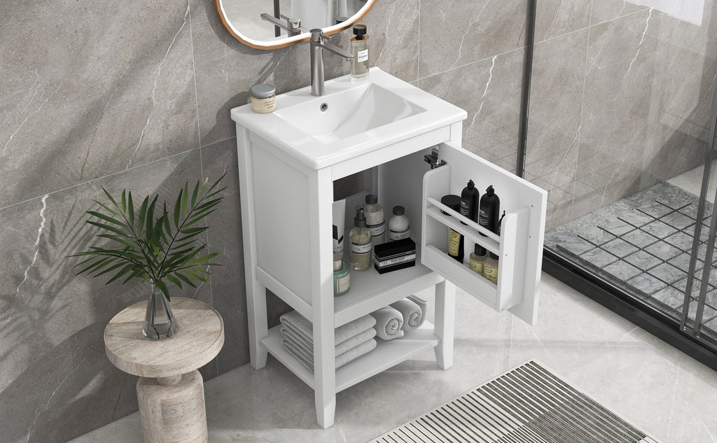 Leoglint 20" Bathroom Vanity with Sink, Bathroom Cabinet with Soft Closing Door, Storage Rack and Open Shelf, White