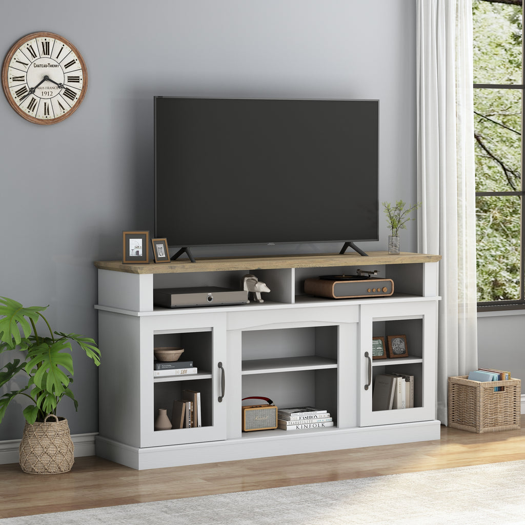 Leoglint 58 Inch TV Stand with Storage Cabinet and Shelves, TV Console Table Entertainment Center for Living Room,Bedroom