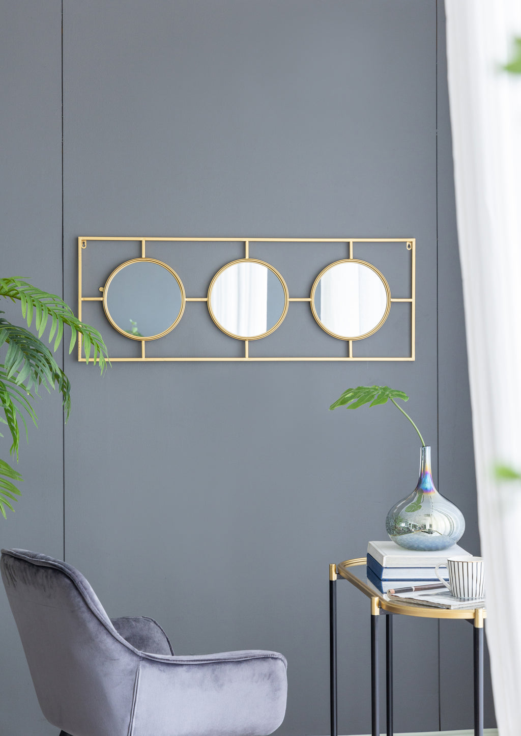 Leoglint 3 Mirror Piece Wall Mirror in Gold Rectangular Frame, Home Wall Decor for Bedroom Living Room, 43"x16"