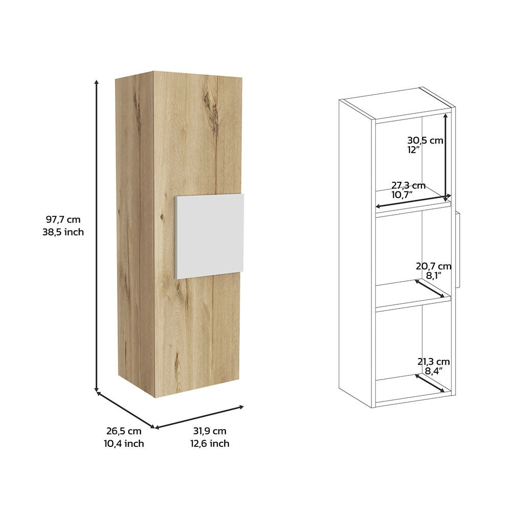 Leoglint Medicine Cabinet Artic, Three Shelves, Single Door, White / Light Oak Finish