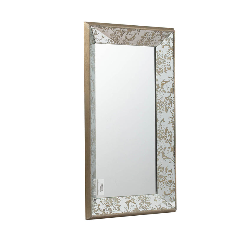 Leoglint 24" x 15" Antique Silver Rectangle Mirror with Floral Accents, Mirrored Display Tray, Hanging Wall Mirror