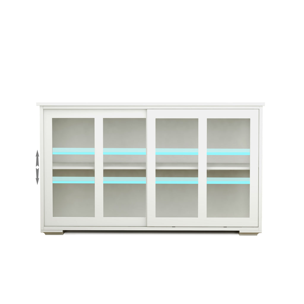 Leoglint Sideboard Kitchen Storage Stand Cupboard With Glass Door-White