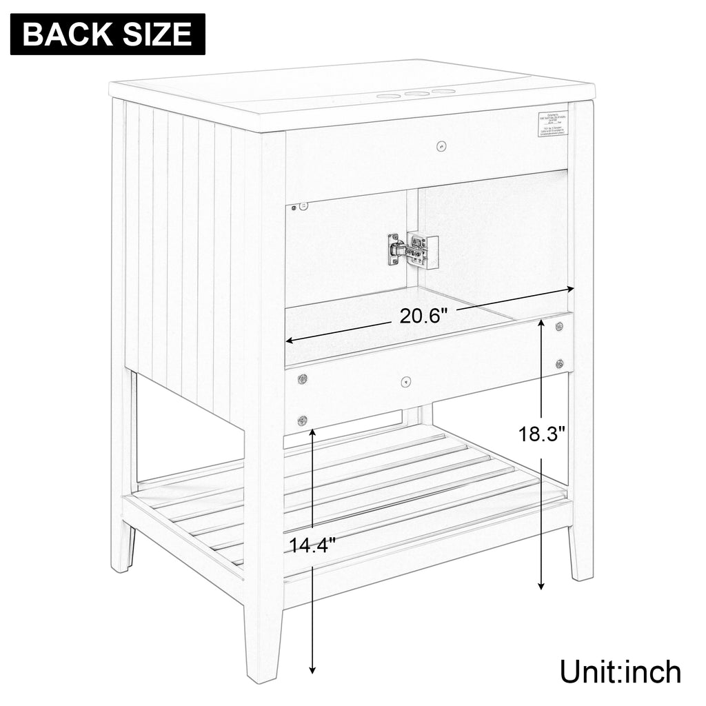 Leoglint 24" Bathroom Vanity Base Only, Soild Wood Frame, Bathroom Storage Cabinet with Doors and Open Shelf, White