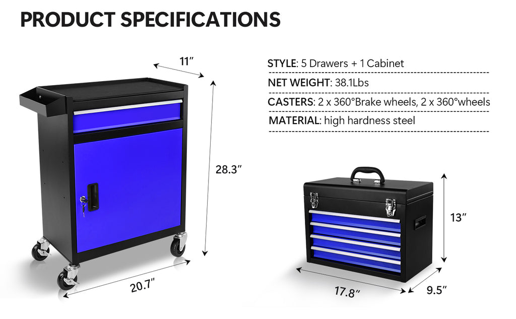 Leoglint 5-Drawer Rolling Tool Chest, High Capacity Tool Storage Cabinet W/Lockable Wheels, Anti-Slip Liner, Detachable Tool Box Organizer, Rolling Tool Cabinet