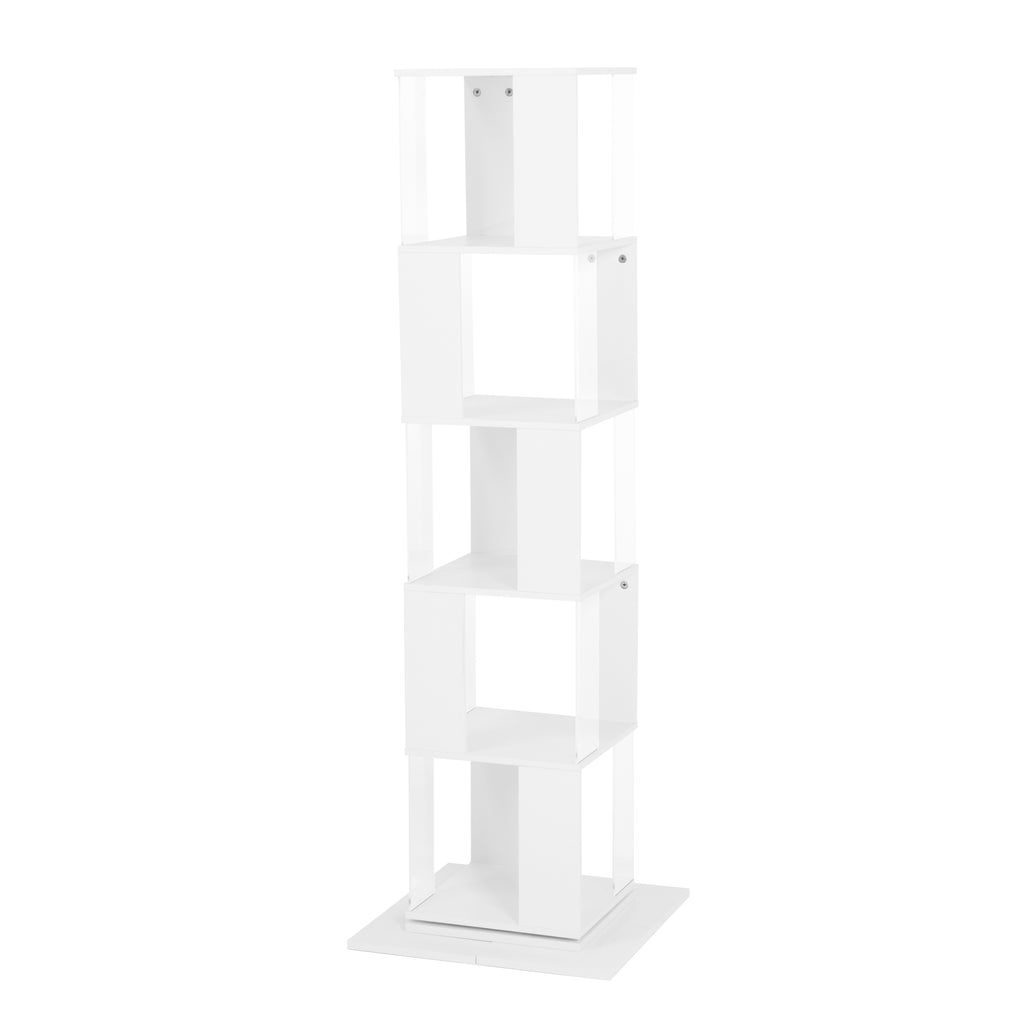 Leoglint 5 tier Rotating Bookshelf, Floor Rack Simple Bookcase  with Acrylic plate Student Multi-Function Creative Bookshelf for Living Room with anti-toppling base