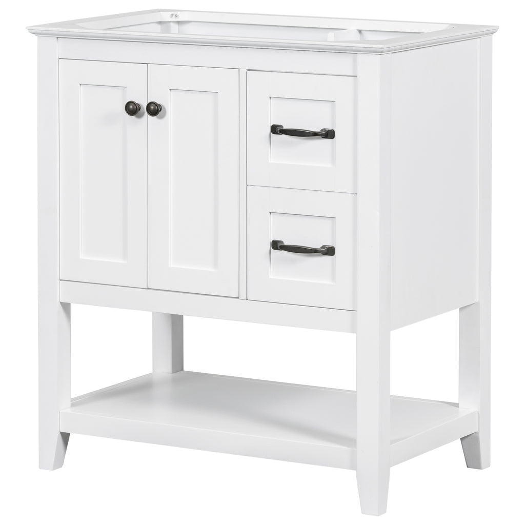 Leoglint 30" Bathroom Vanity without Sink Top, Cabinet Base Only, Vanity with Multi-Functional Drawer, White