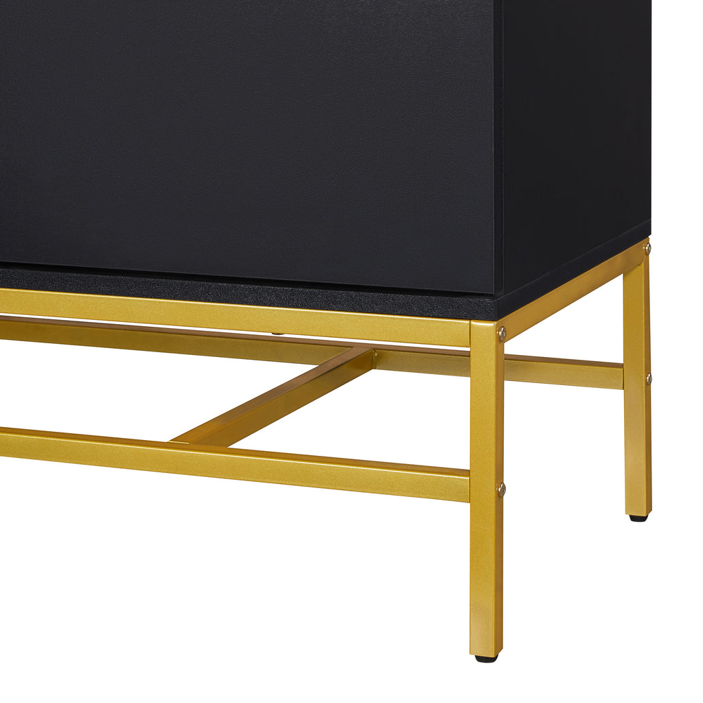 Leoglint TREXM Minimalist & Luxury Cabinet Two Door Sideboard with Gold Metal Legs for Living Room, Dining Room (Black)