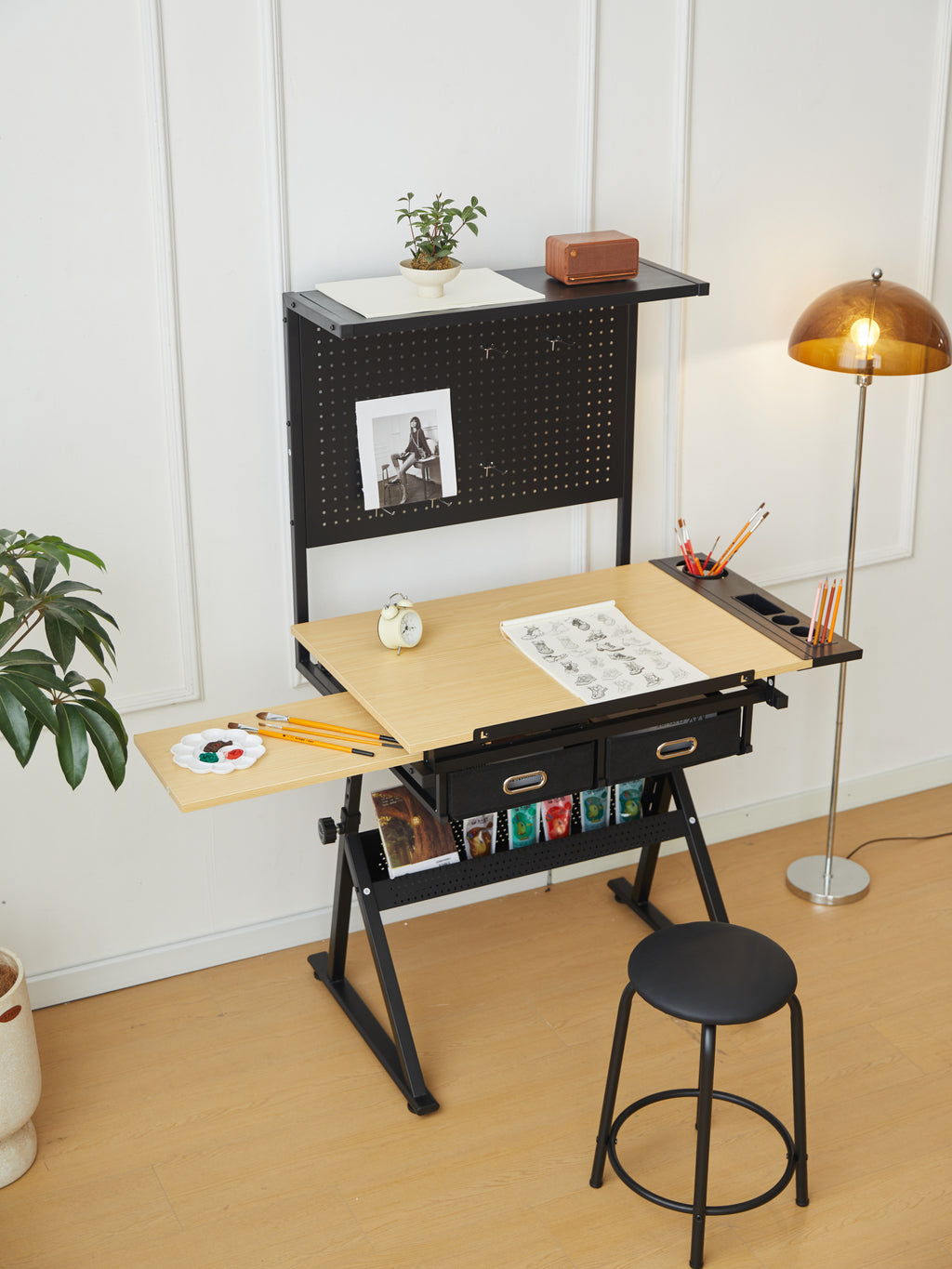 Leoglint Office desk drafting table with  Metal perforated board pannel