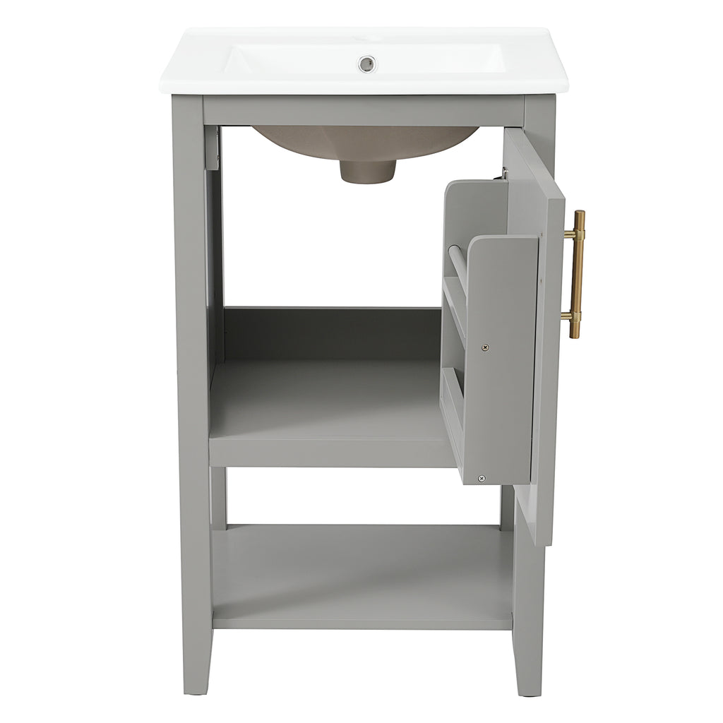 Leoglint 20" Bathroom Vanity with Sink, Bathroom Cabinet with Soft Closing Door, Storage Rack and Open Shelf, Grey