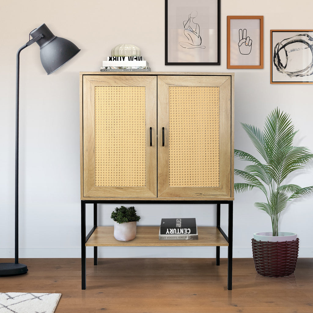 Leoglint 31.5 inch Wide 2 Rattan Doors Free Standing Sideboard  Storage Cabinet with One Open Bottom Shelf for  Kitchen Dinning Room Living Room, Natural Color