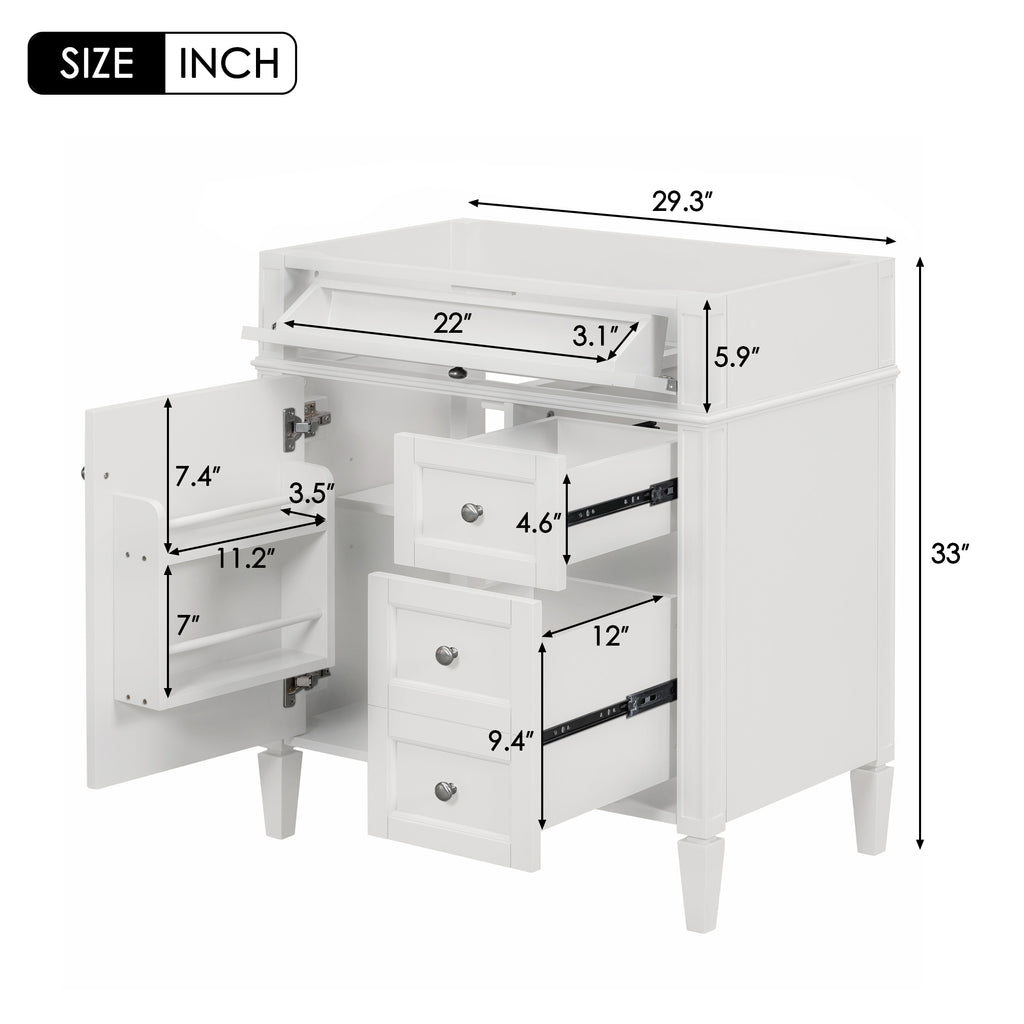 Leoglint 30'' Bathroom Vanity without Top Sink, Modern Bathroom Storage Cabinet with 2 Drawers and a Tip-out Drawer (NOT INCLUDE BASIN)