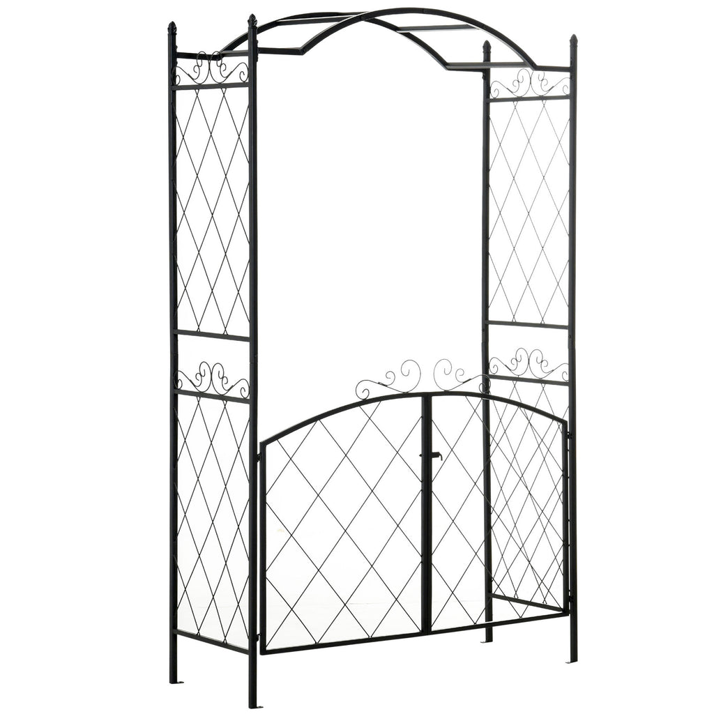 Leoglint 85" Garden Trellis Arch Arbor, Metal Arch Trellis with Gate, Garden Archway for Climbing Vines, Wedding Ceremony Decoration, Black