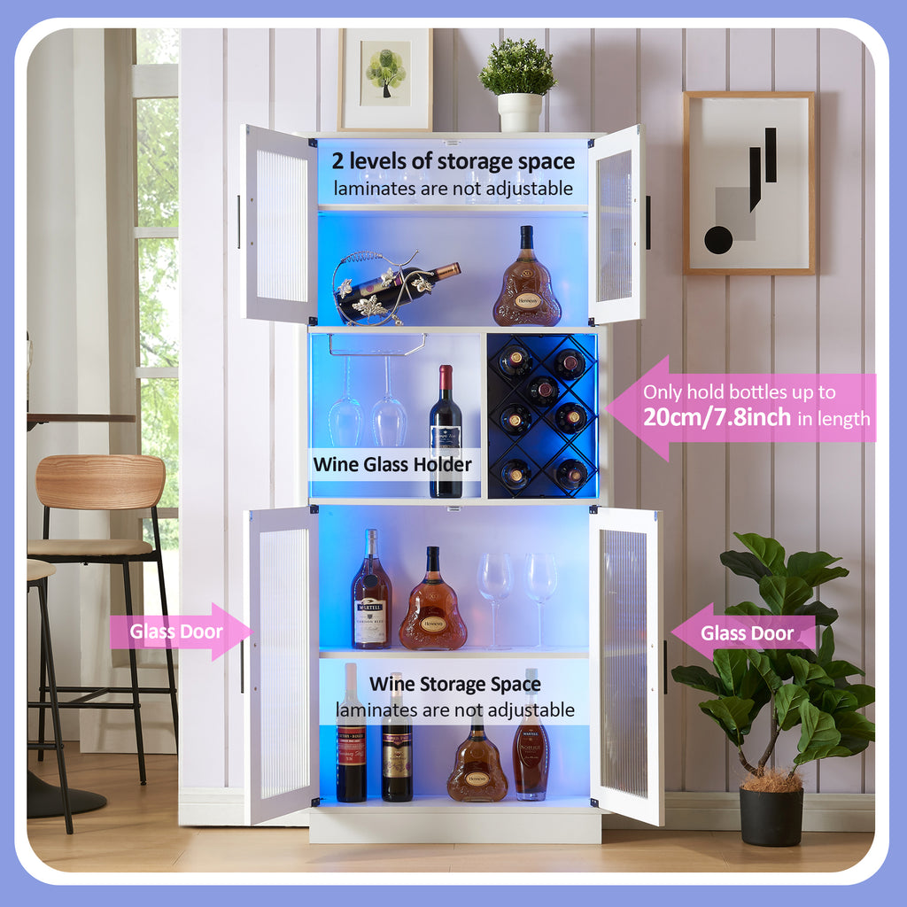 Leoglint Sideboard LED Wine Bar Cabinets with Wine Rack, Wine Bottle Rack, Storage Cabinet for Kitchen, Dining Room, Narrow White