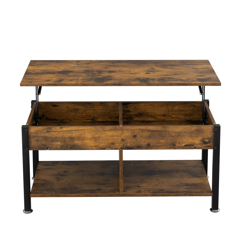 Leoglint Metal coffee table,desk,with a lifting table,and hidden storage space.There were two removable wicker baskets that could be placed in any space such as the living room,color:brown with fire wood grain