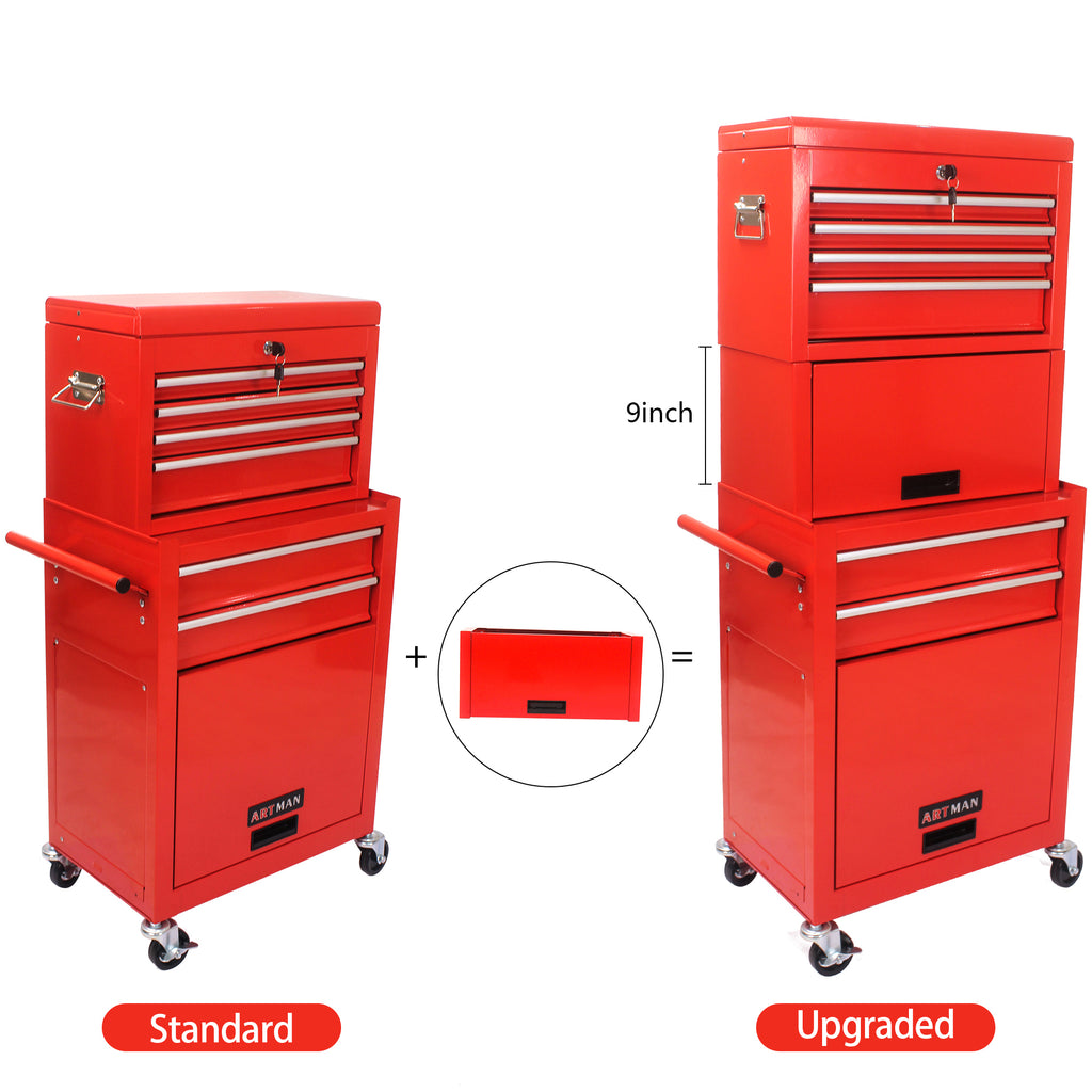 Leoglint High Capacity Rolling Tool Chest with Wheels and Drawers, 6-Drawer Tool Storage Cabinet--RED