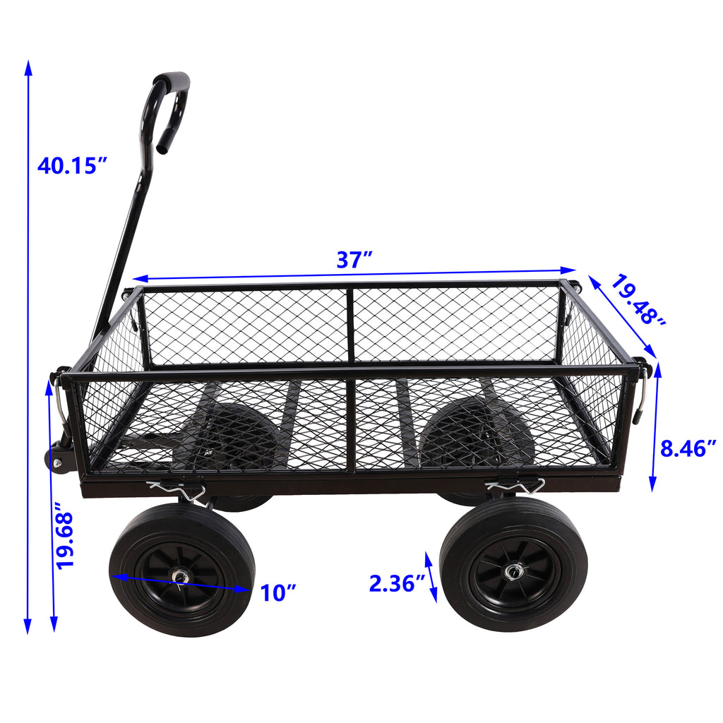 Leoglint (Black solid wheels wagon cart) Solid wheels Tools cart Wagon Cart Garden cart trucks make it easier to transport firewood