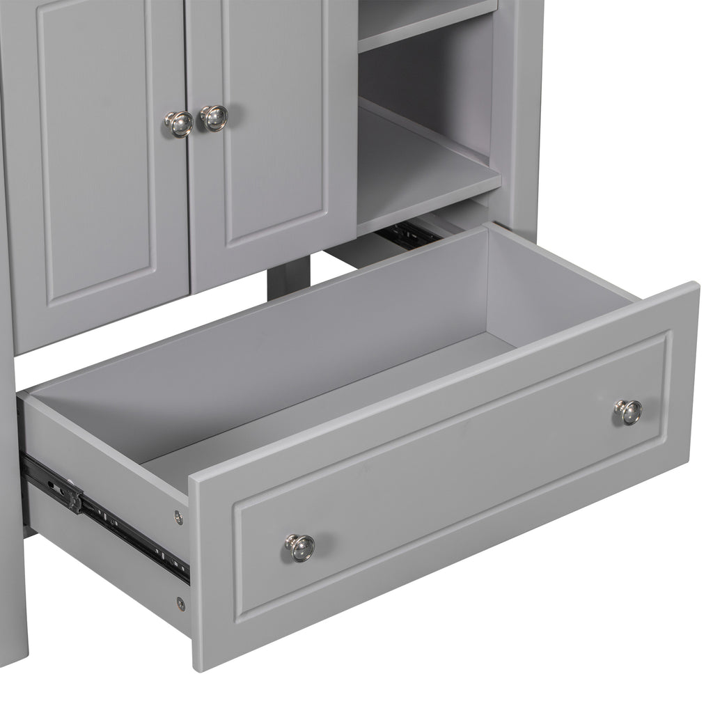 Leoglint 30" Bathroom Vanity Base Only, Solid Wood Frame, Bathroom Storage Cabinet with Doors and Drawers, Grey