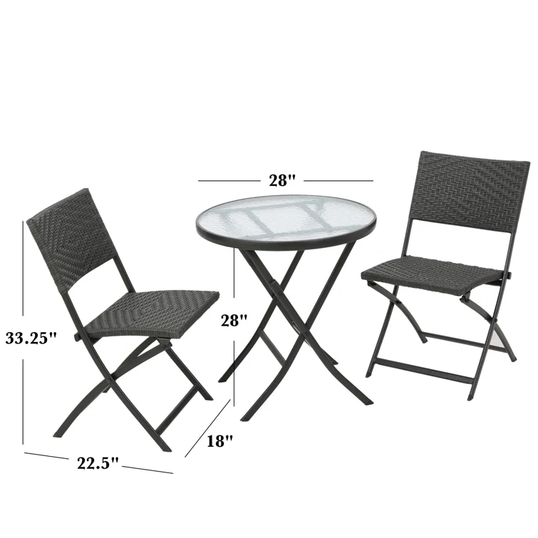 Leoglint EL PASO 3PC FOLDING TABLE/OUTDOOR CHAIR SET