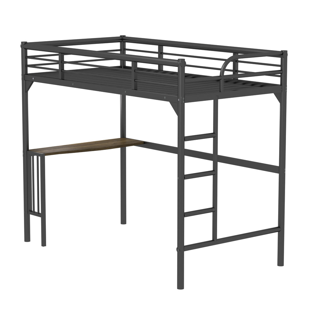 Twin Metal Loft Bed Frame with Desk, Ladder and Guardrails,bookdesk under bed , Black