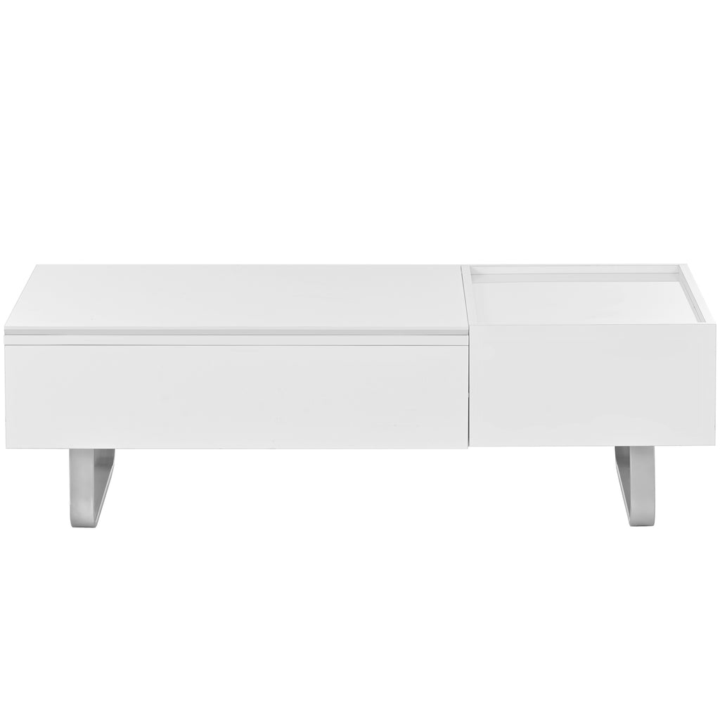 Leoglint [VIDEO provided] ON-TREND Multi-functional Coffee Table with Lifted Tabletop, Contemporary Cocktail Table with Metal Frame Legs, High-gloss Surface Dining Table for Living Room, White