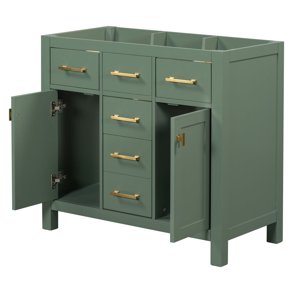 Leoglint 36'' Bathroom Vanity without sink, Modern Freestanding Single Bathroom Cabinet with 4 Drawers & 2 Cabinets,Storage Cabinet for Bathroom, Solid Wood Frame Vanity Only, Green (NOT INCLUDE SINK)