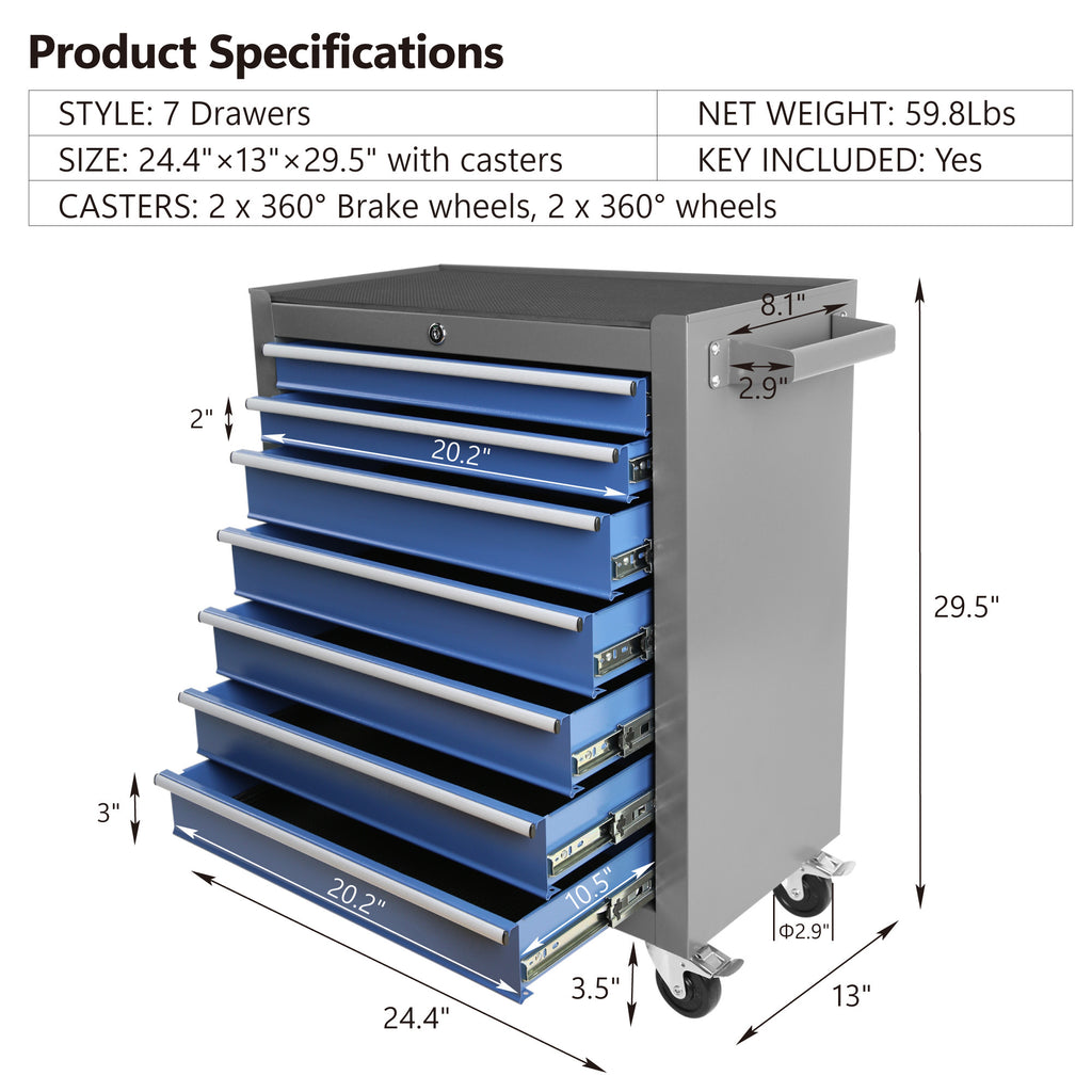 Leoglint Rolling Tool Chest with 7-Drawer Tool Box with Wheels Multifunctional Tool Cart Mechanic Tool Storage Cabinet for Garage, Warehouse, Workshop, Repair Shop